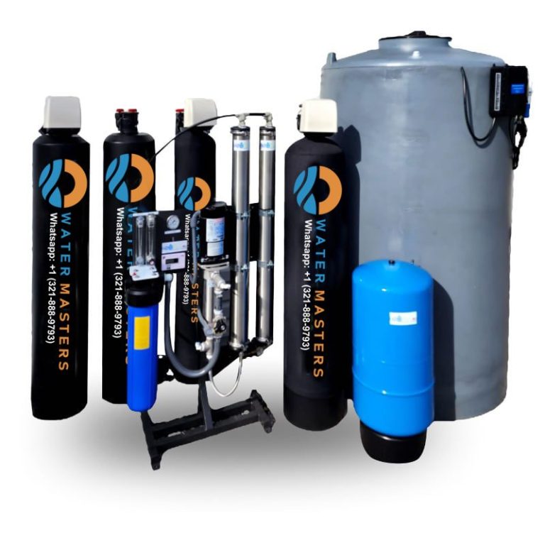 A water filtration system with multiple tanks and filters for purifying water.